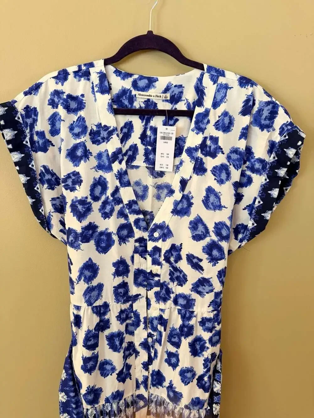 Abercrombie & Fitch Tiered V-Neck Blue Abstract Floral Midi Dress with Belt - Picture 3 of 8